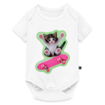 Skater Kitty avec skateboard rose - Body à manches courtes Premium Bébé - blanc - Devant