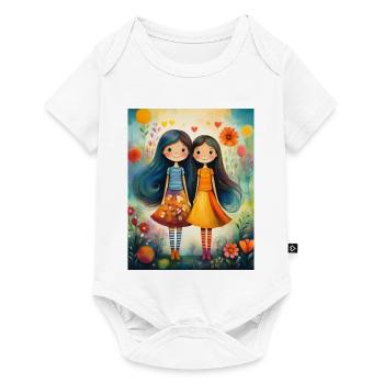 Smiling girls with floral décor - Baby Premium short-sleeve bodysuit - white - Front