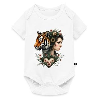 Femme mystique avec tigre et engrenages - Body à manches courtes Premium Bébé - blanc - Devant