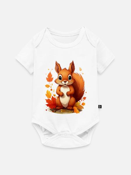 Niedliches Eichhörnchen im Herbst - Baby Premium Kurzarmbody - Weiß
