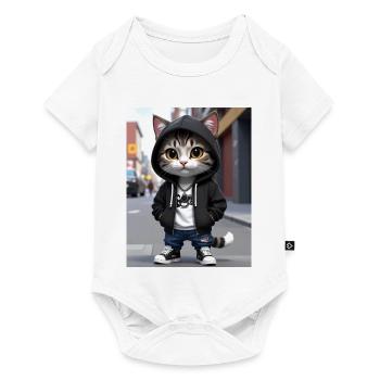 City Cat Hoodie Streetwear - Body à manches courtes Premium Bébé - blanc - Devant