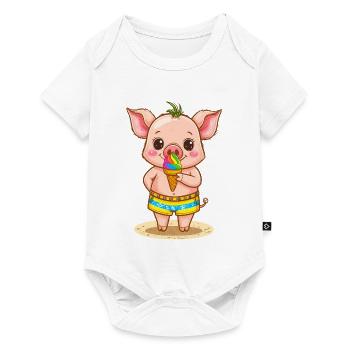 Kleines Schweinchen mit buntem Eis - Baby Premium short-sleeve bodysuit - white - Front