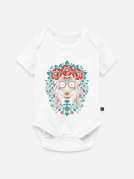 Zuckerschädel Blumenkrone - Baby Premium Kurzarmbody - Weiß