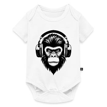 Singe comique avec des mèches et des écouteurs Chemise - Body à manches courtes Premium Bébé - blanc - Devant