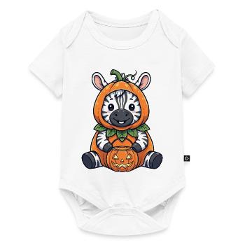 Mignon zèbre d’Halloween avec chapeau et lanterne citrouille - Body à manches courtes Premium Bébé - blanc - Devant