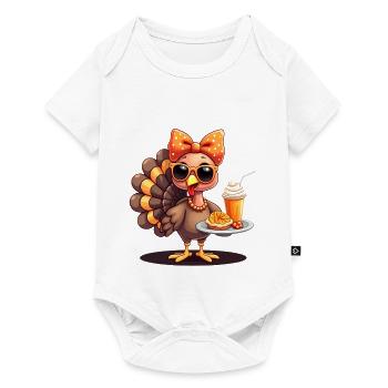 Dinde de Thanksgiving avec lunettes de soleil - Body à manches courtes Premium Bébé - blanc - Devant