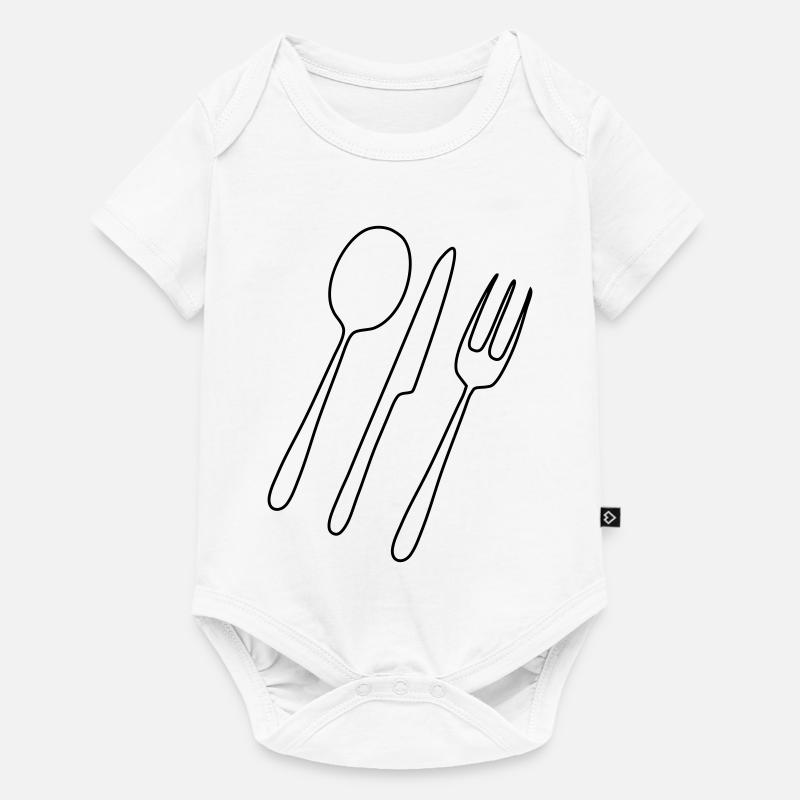 Besteck Gabel Löffel - Baby Premium Kurzarmbody - Weiß