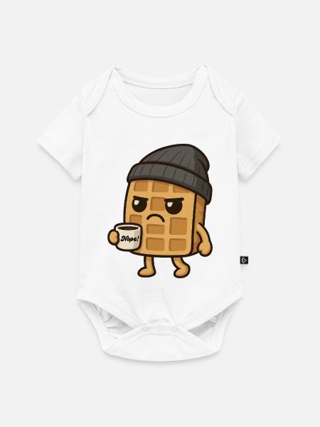 Grumpy Kawaii Waffel - Coffee Beanie Cartoon - Baby Premium Kurzarmbody - Weiß