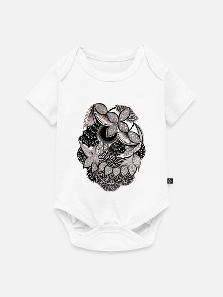 SchwarzWeiss Blattmuster Kreisdesign - Baby Premium Kurzarmbody - Weiß