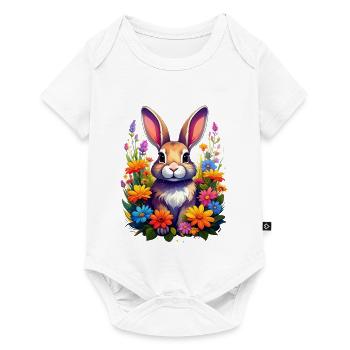 A rabbit or rabbit among colorful flowers - Baby Premium short-sleeve bodysuit - white - Front