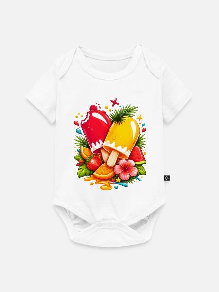 Tropisches Eis mit Früchten Illustration  - Baby Premium Kurzarmbody - Weiß
