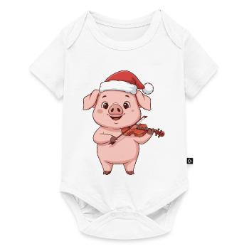 Weihnachtsschweine-Farmtier spielt Geige - Baby Premium Kurzarmbody - Weiß - Vorne
