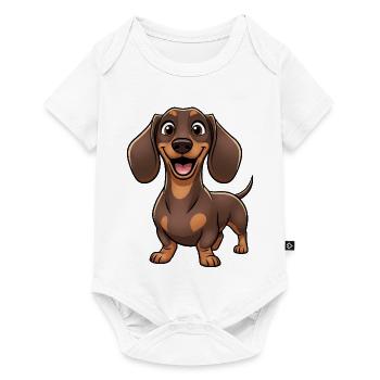 Petit teckel mignon, chien de dessin animé qui rie de joie - Body à manches courtes Premium Bébé - blanc - Devant