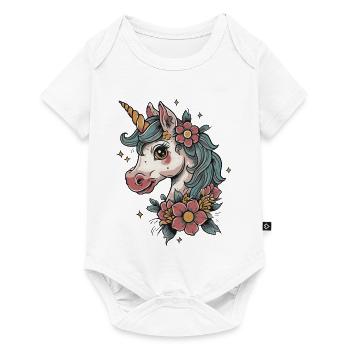 licorne fleurie - Body à manches courtes Premium Bébé - blanc - Devant