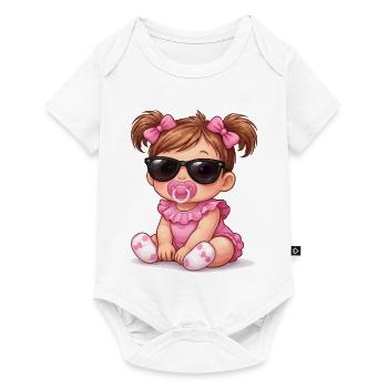 Petite fille avec des lunettes de soleil - Body à manches courtes Premium Bébé - blanc - Devant