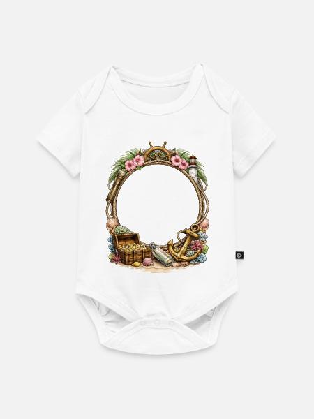 Maritimer Rahmen mit Schatz und Anker - Baby Premium Kurzarmbody - Weiß