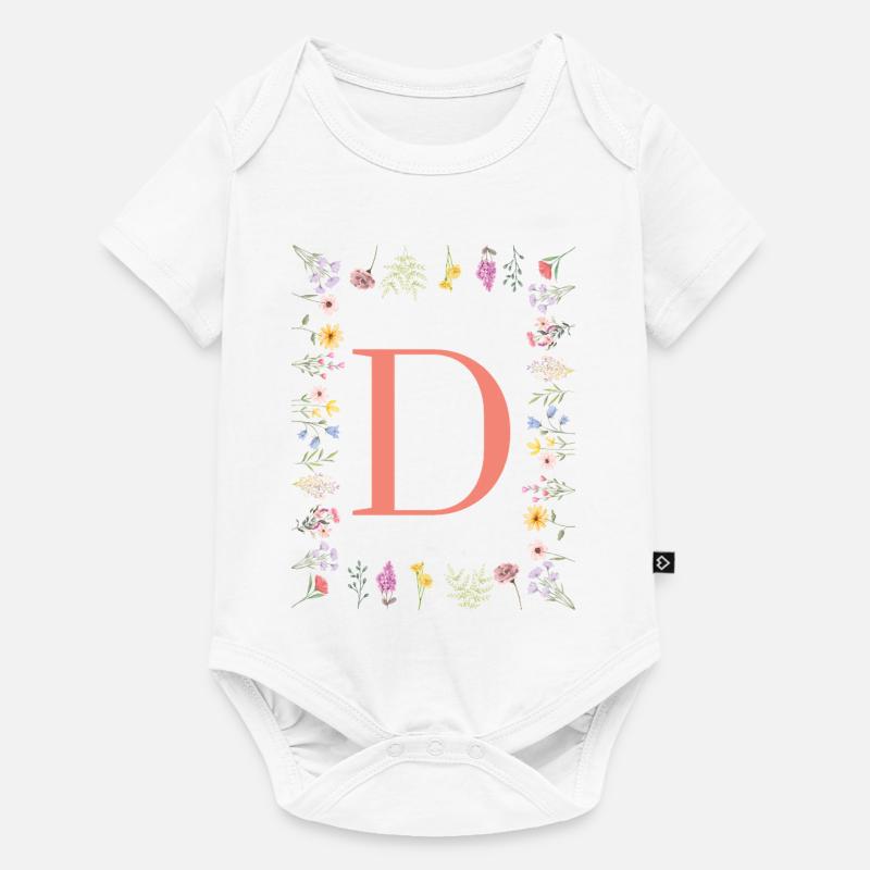 Floral initials "D", letters monogram - Baby Premium short-sleeve bodysuit - white