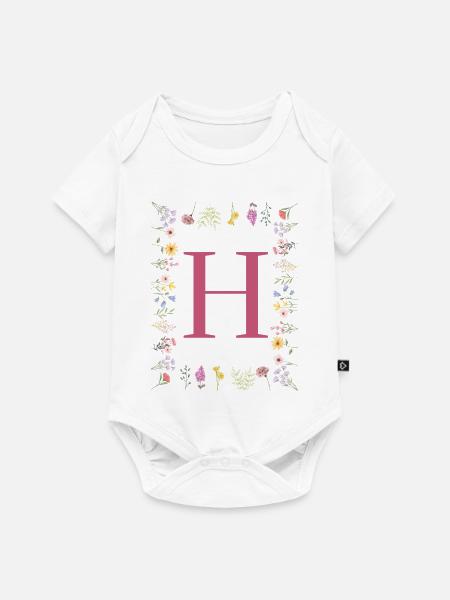 Florale Initialen "H", Buchstaben Monogramm - Baby Premium Kurzarmbody - Weiß
