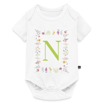 Florale Initialen " N ", Buchstaben Monogramm  - Baby Premium Kurzarmbody - Weiß - Vorne