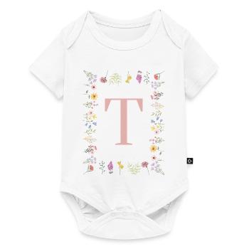 Florale Initialen "T", Buchstaben Monogramm - Baby Premium Kurzarmbody - Weiß - Vorne