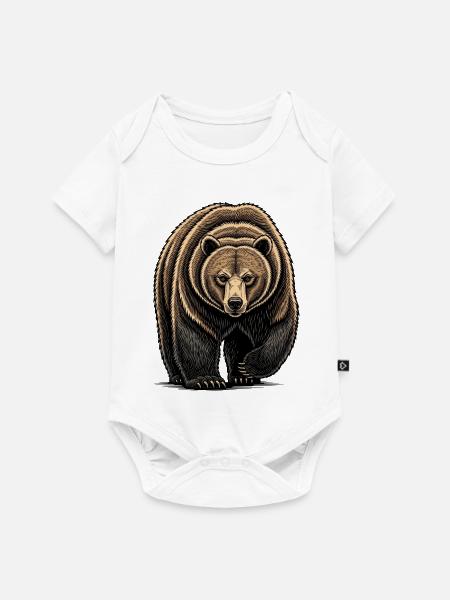 Bear Watcher Linienillustration - Baby Premium Kurzarmbody - Weiß