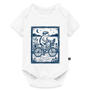 Frog on Bicycle – Woodcut Gift - Baby Premium short-sleeve bodysuit - white - Front