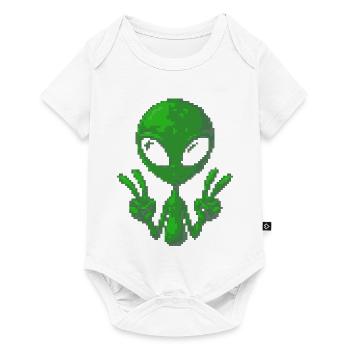 Pixel Alien Peace Sign - Baby Premium short-sleeve bodysuit - white - Front