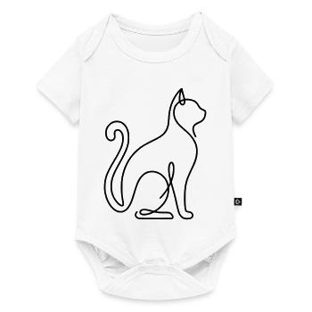 Chat minimaliste en ligne continue - Body à manches courtes Premium Bébé - blanc - Devant