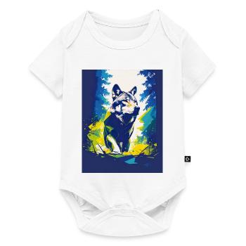 Forêt géométrique de néons de loups - Body à manches courtes Premium Bébé - blanc - Devant
