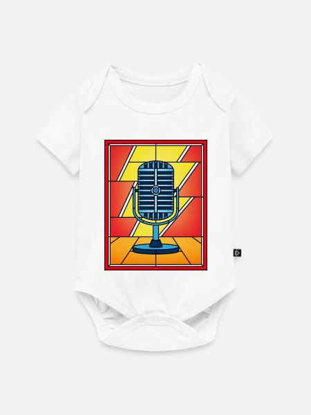 Buntglas-Retro-Mikrofon mit Blitz - Baby Premium Kurzarmbody - Weiß