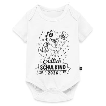 Endlich Schulkind 2026 Dino mit Blumen - Baby Premium Kurzarmbody - Weiß - Vorne