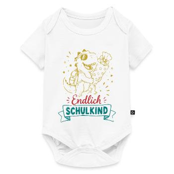 Endlich Schulkind Dino mit Blume - Baby Premium Kurzarmbody - Weiß - Vorne