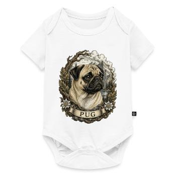 Mops im Vintage Stil mit Berglandschaft - Baby Premium Kurzarmbody - Weiß - Vorne