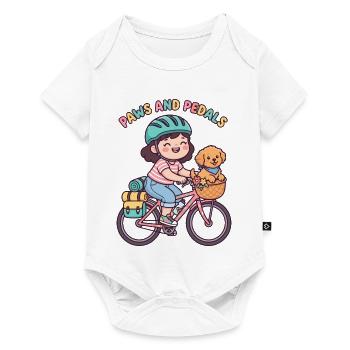 Pfoten und Pedale süßer Fahrradaufkleber - Baby Premium Kurzarmbody - Weiß - Vorne