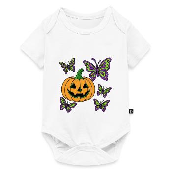 Halloween Kuerbis und lila Schmetterlinge - Baby Premium Kurzarmbody - Weiß - Vorne