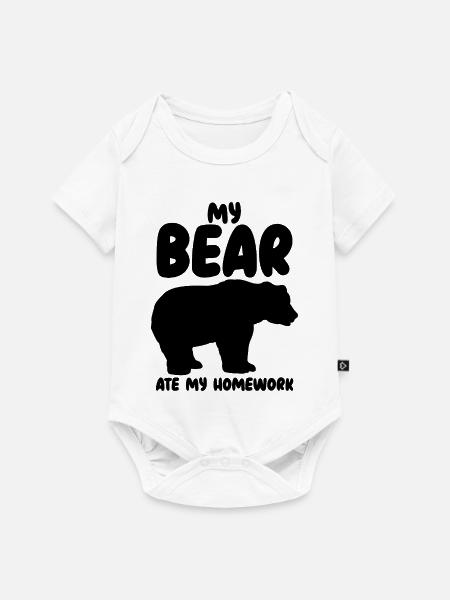 Bär Hausaufgaben Tierhumor - Baby Premium Kurzarmbody - Weiß