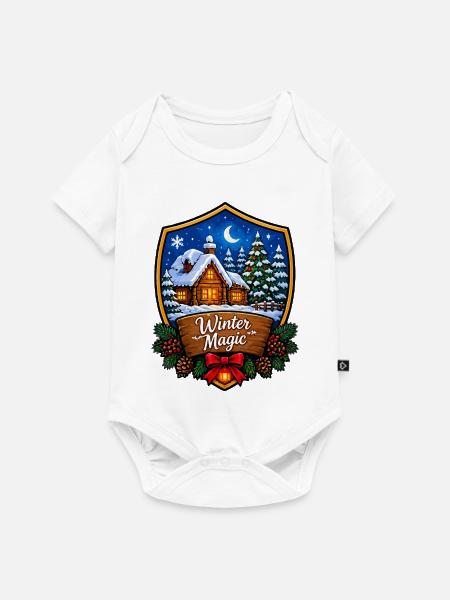 Winterzauberwald Chalet Schild - Baby Premium Kurzarmbody - Weiß