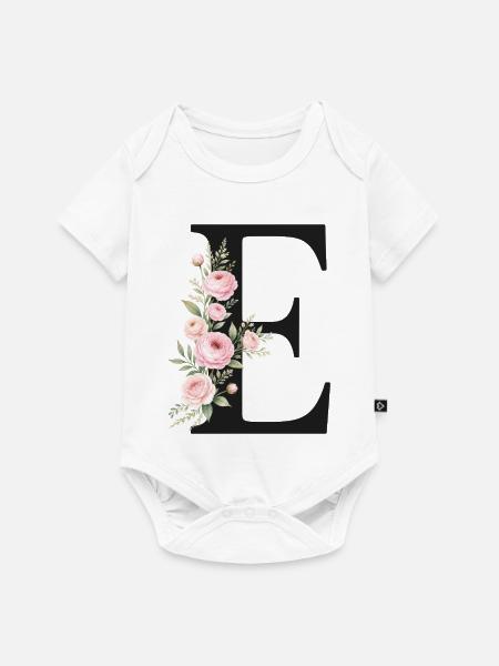 E Buchstabe Monogram Floral - Baby Premium Kurzarmbody - Weiß
