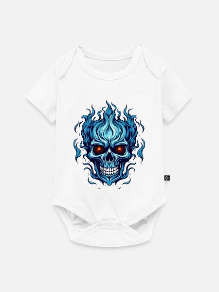 Blauer Flammenschädel - Baby Premium Kurzarmbody - Weiß