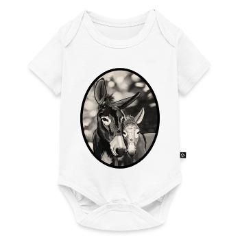 SchwarzWeiss EselDuo Porträt - Baby Premium Kurzarmbody - Weiß - Vorne