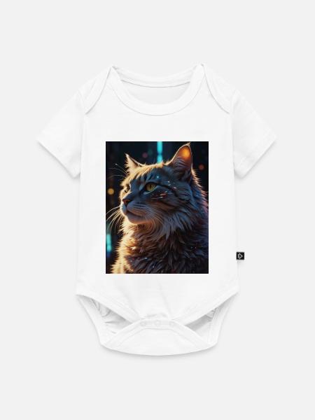 Sternenpfote: Neon-Katze im Licht - Baby Premium Kurzarmbody - Weiß