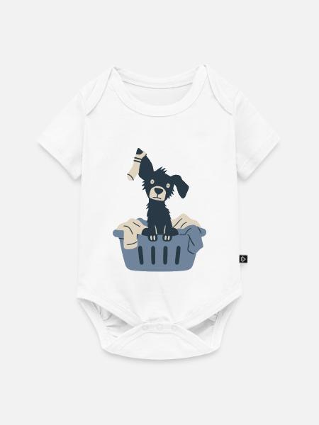 Süßer Hund im Wäschekorb - Baby Premium Kurzarmbody - Weiß