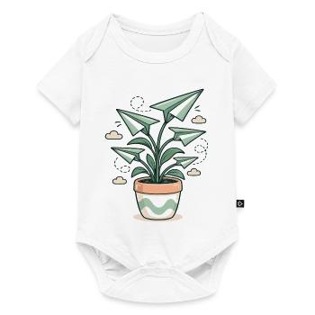 Papierfliegerpflanze im Topf - Baby Premium Kurzarmbody - Weiß - Vorne