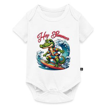 Crocodile on surfboard funny surfing crocodile - Baby Premium short-sleeve bodysuit - white - Front