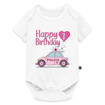 Joyeux anniversaire 1 Police Rose - Body à manches courtes Premium Bébé - blanc - Devant