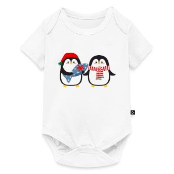 Mignons pingouins avec cadeau - Body à manches courtes Premium Bébé - blanc - Devant
