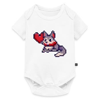 Chat Pixelart avec cœur - Body à manches courtes Premium Bébé - blanc - Devant