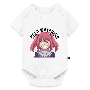 Keep watching, crazy, anime, pink hair, black text - Baby Premium Kurzarmbody - Weiß - Vorne
