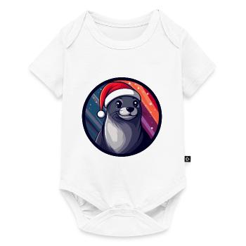 Robbe Tier Weihnachten Tier - Baby Premium Kurzarmbody - Weiß - Vorne