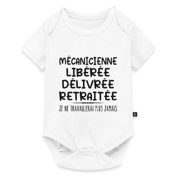 Mécanicienne célèbre sa retraite avec humour - Body à manches courtes Premium Bébé - blanc - Devant